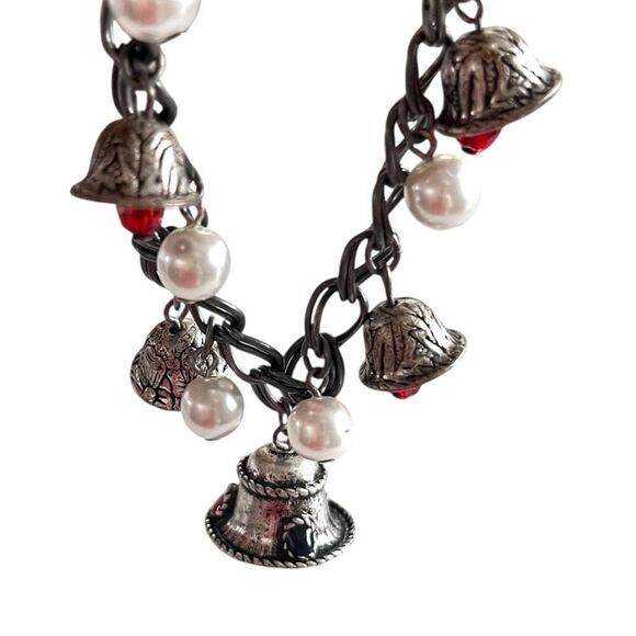 Vintage Silver Bells Faux Pearl Charm Bracelet - Picture 2 of 4